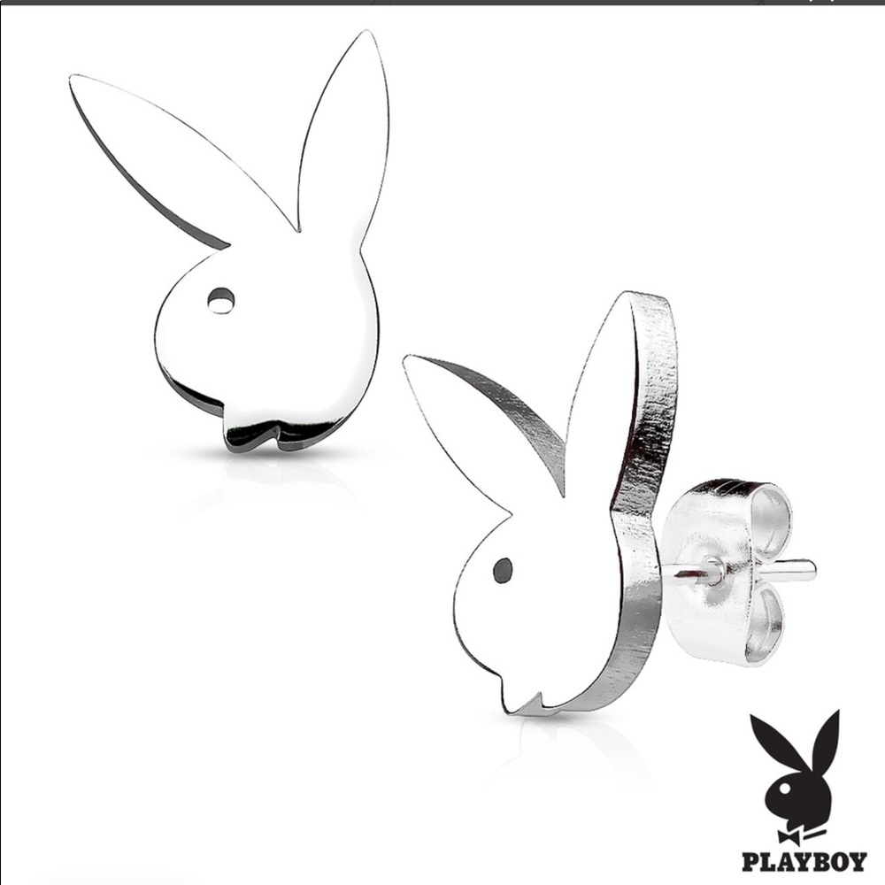 PLAYBOY Silver Bunny Stud Earrings